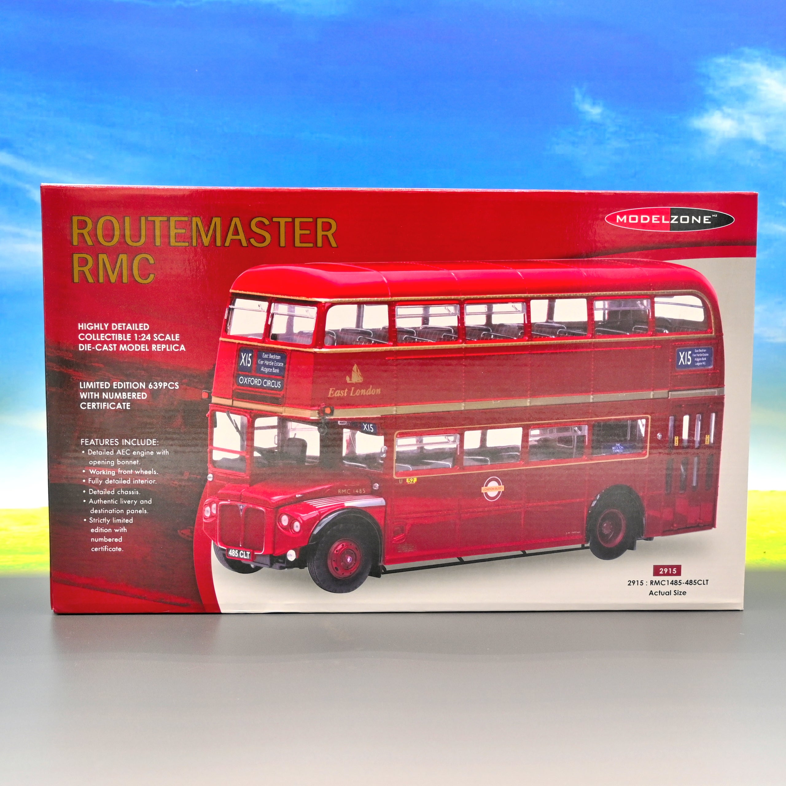 MINT BOXED Sun Star 2915 / AEC Routemaster RMC / London Buses X15 RMC1485  485CLT / 1:24 Scale